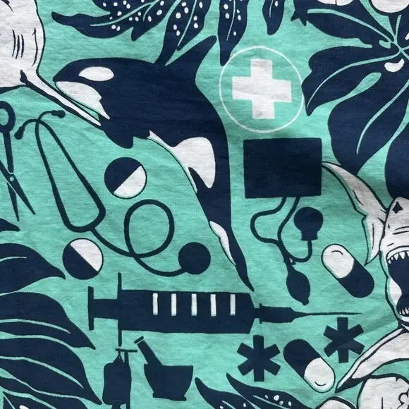 Rum Reggae Medical Shark Orca Shirt Mens Medium Teal Cotton Excellent Condition - Picture 15 of 16